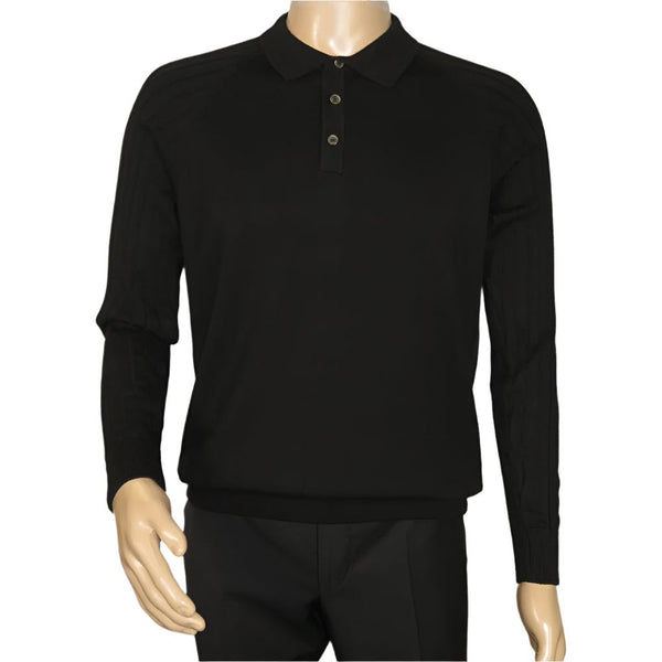 Men's Sweater Knit By BRANGO Turkey Polo Neck Cotton Blend 21228 Black