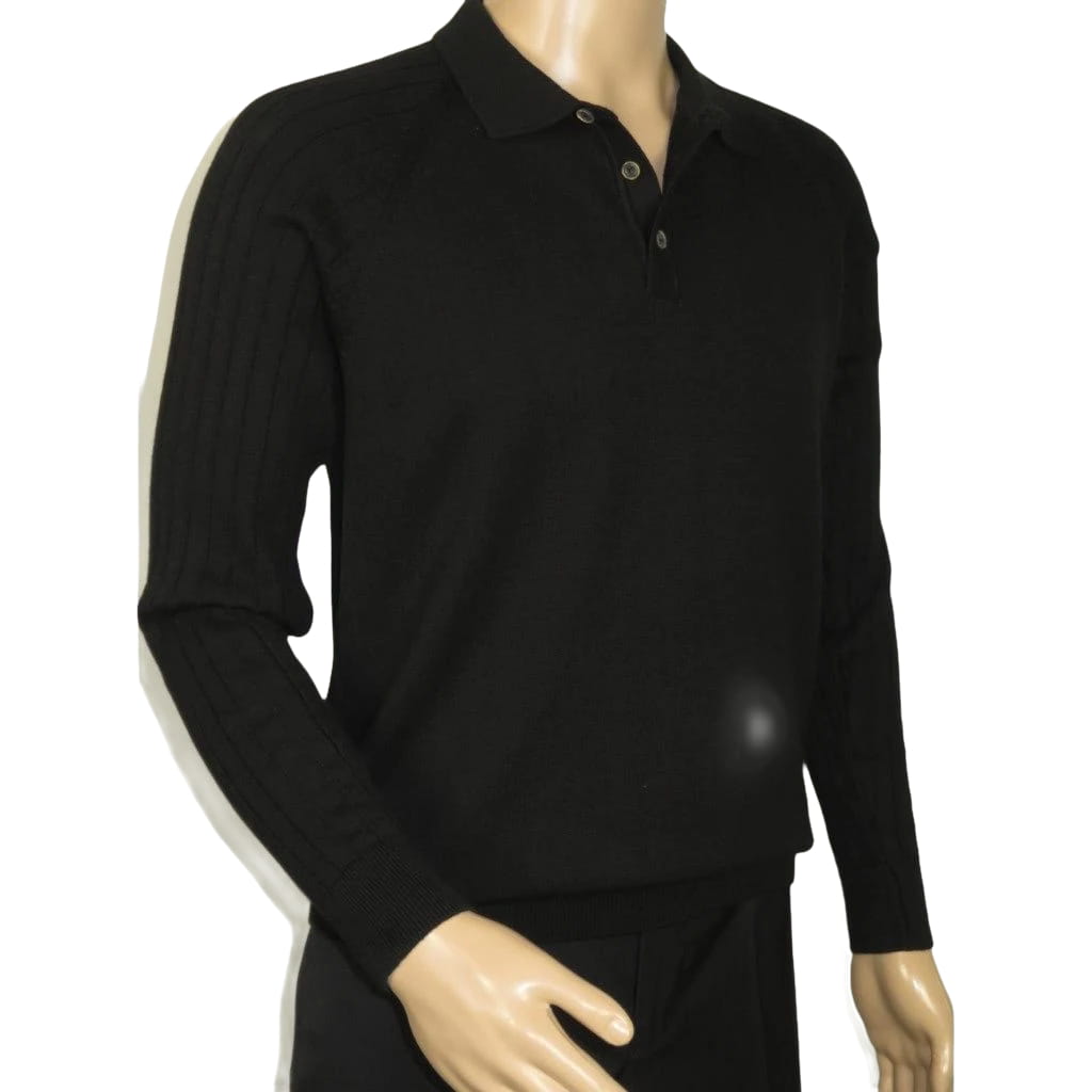 Men's Sweater Knit By BRANGO Turkey Polo Neck Cotton Blend 21228 Black