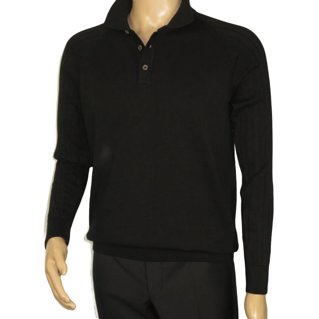 Men's Sweater Knit By BRANGO Turkey Polo Neck Cotton Blend 21228 Black