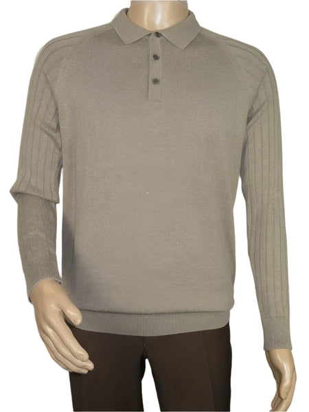 Men's Sweater Knit By BRANGO Turkey Polo Neck Cotton Blend 21228 Dark Beige