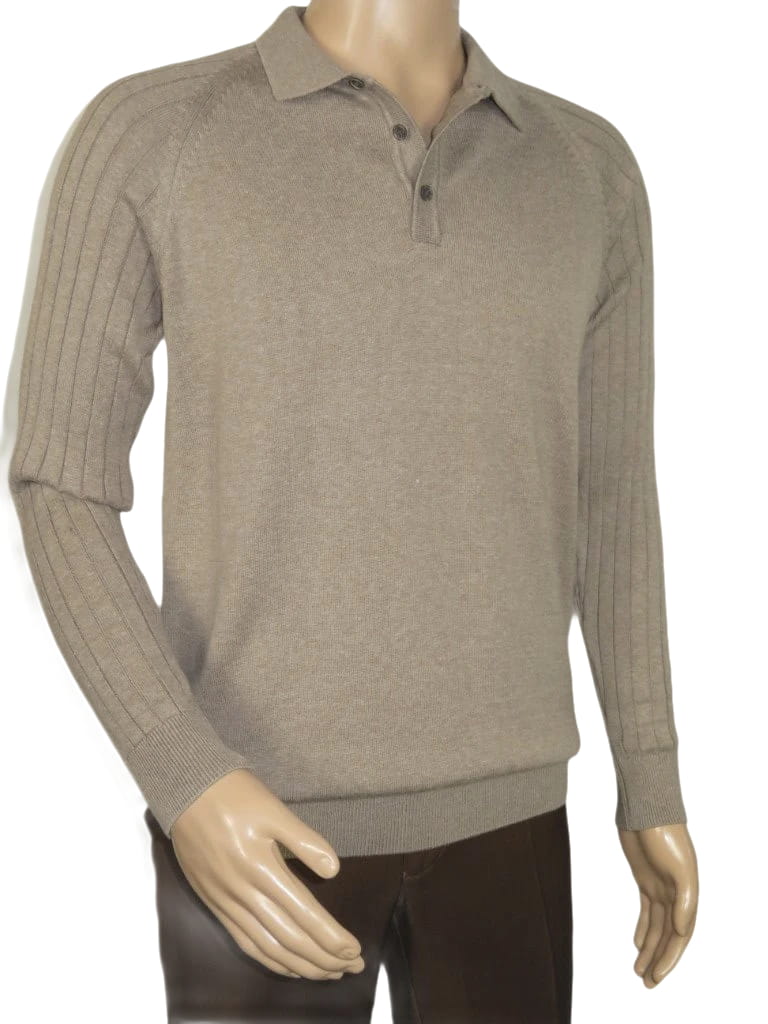 Men's Sweater Knit By BRANGO Turkey Polo Neck Cotton Blend 21228 Dark Beige