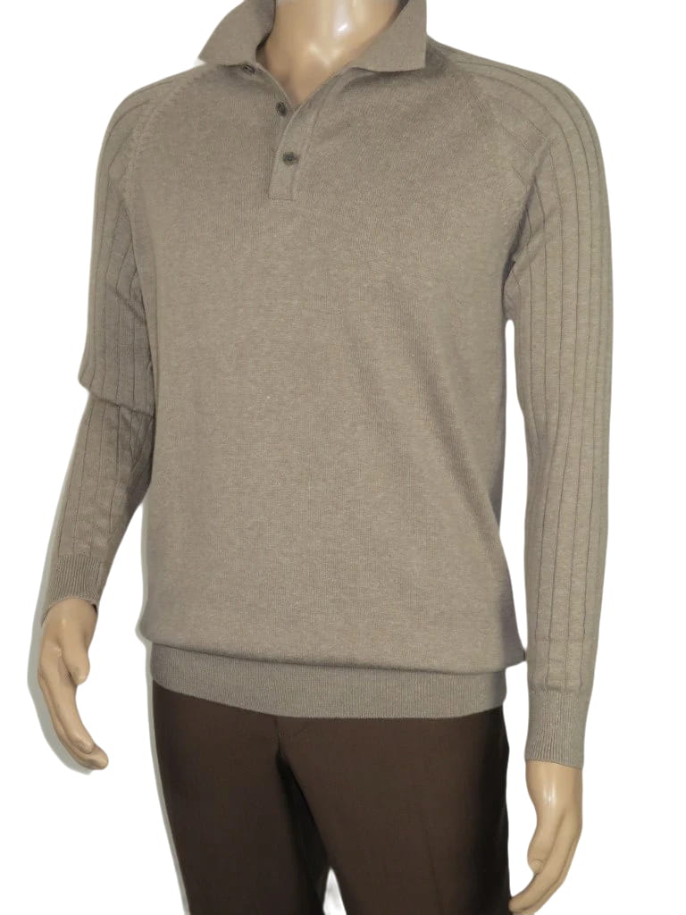 Men's Sweater Knit By BRANGO Turkey Polo Neck Cotton Blend 21228 Dark Beige