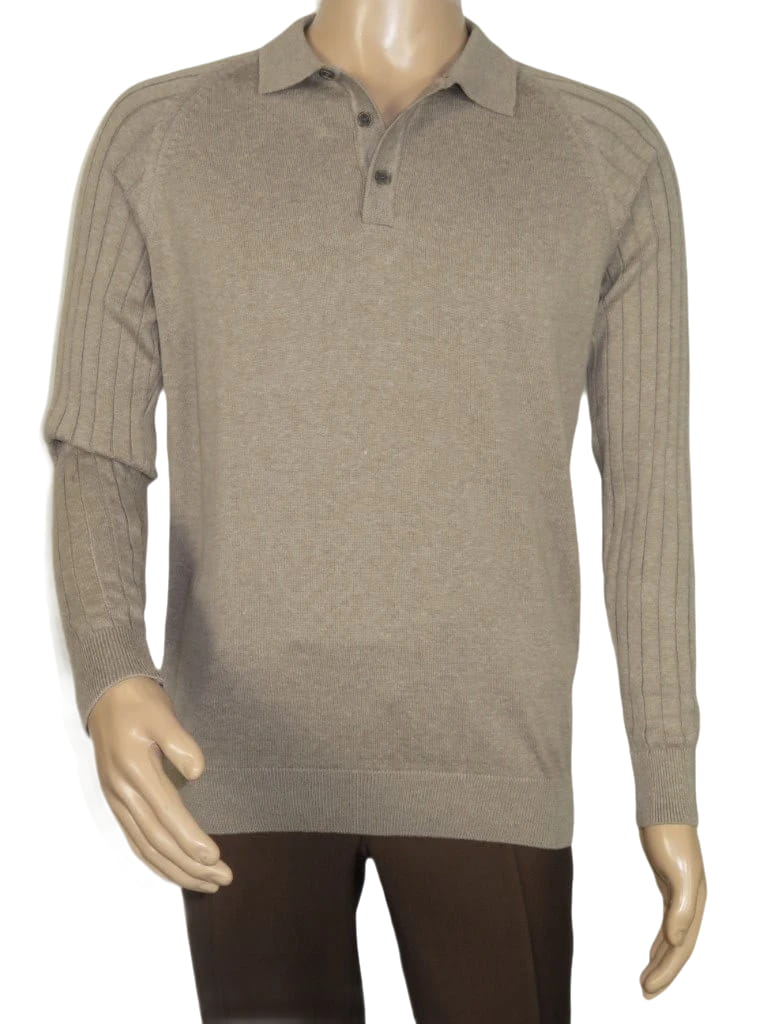 Men's Sweater Knit By BRANGO Turkey Polo Neck Cotton Blend 21228 Dark Beige