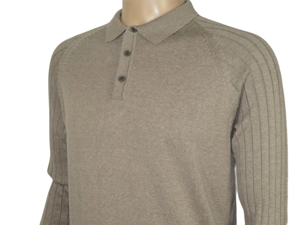 Men's Sweater Knit By BRANGO Turkey Polo Neck Cotton Blend 21228 Dark Beige