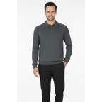 Men's Sweater Knit By BRANGO Turkey Polo Neck Cotton Blend 21228 Charcoal Gray