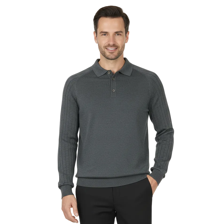 Men's Sweater Knit By BRANGO Turkey Polo Neck Cotton Blend 21228 Charcoal Gray
