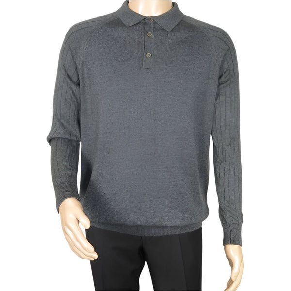 Men's Sweater Knit By BRANGO Turkey Polo Neck Cotton Blend 21228 Charcoal Gray