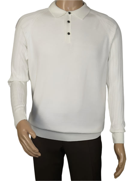 Men's Sweater Knit By BRANGO Turkey Polo Neck Cotton Blend 21228 White