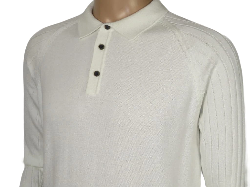 Men's Sweater Knit By BRANGO Turkey Polo Neck Cotton Blend 21228 White