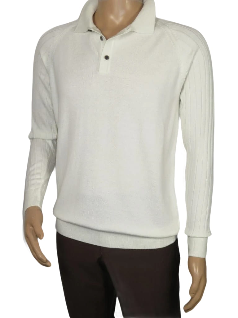Men's Sweater Knit By BRANGO Turkey Polo Neck Cotton Blend 21228 White