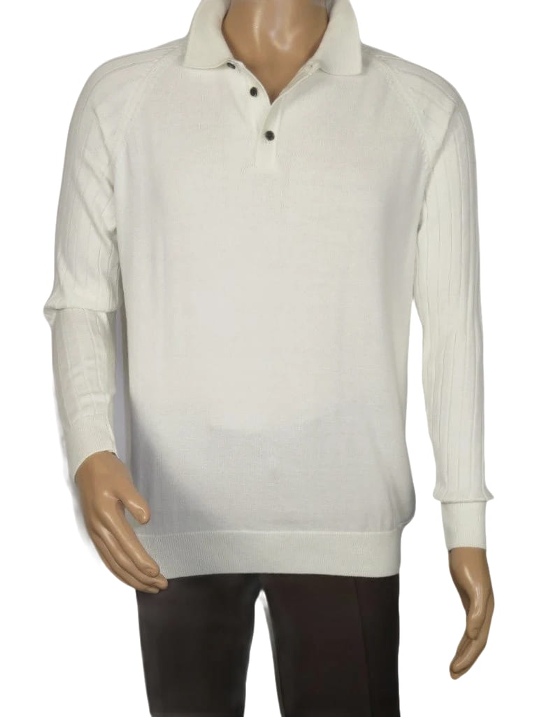 Men's Sweater Knit By BRANGO Turkey Polo Neck Cotton Blend 21228 White