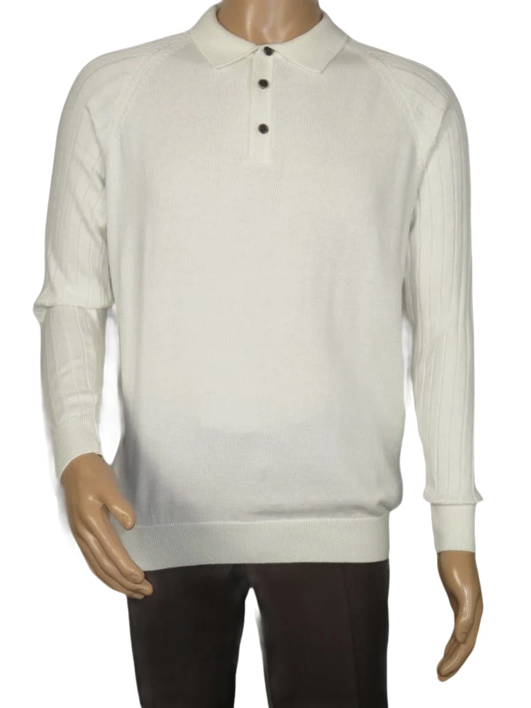 Men's Sweater Knit By BRANGO Turkey Polo Neck Cotton Blend 21228 White