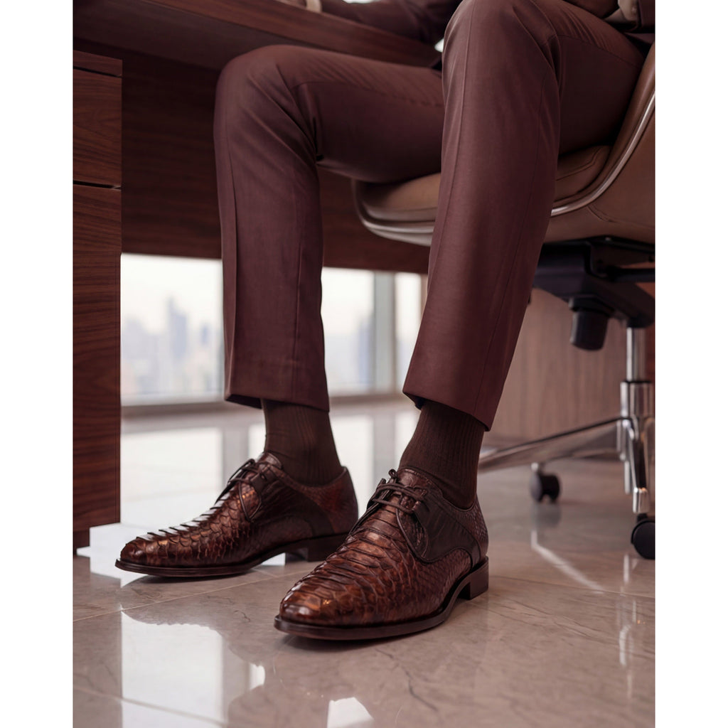 Vinci The Valmont Tan Snake Leather Derby Men Shoe
