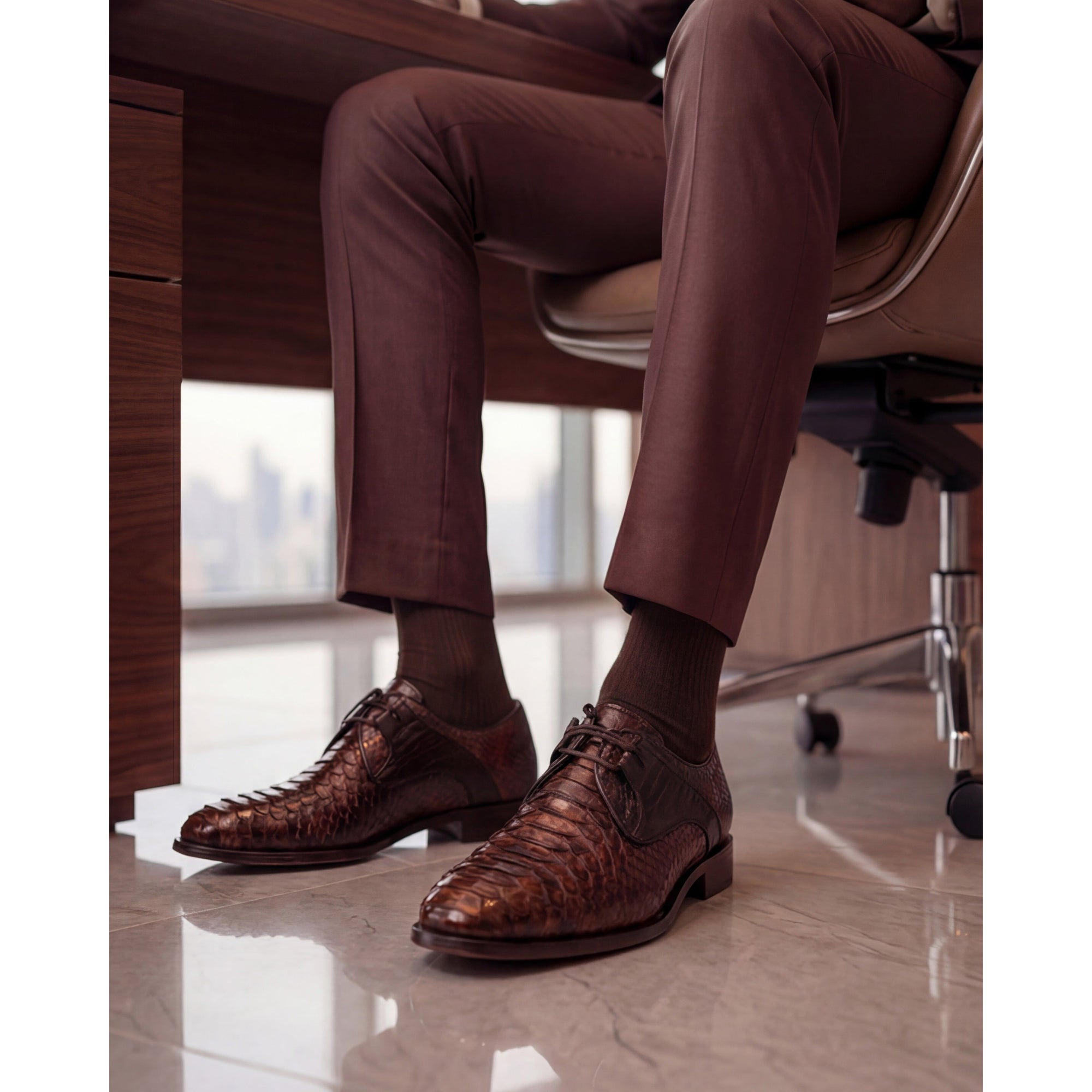 Vinci The Valmont Tan Snake Leather Derby Men Shoe
