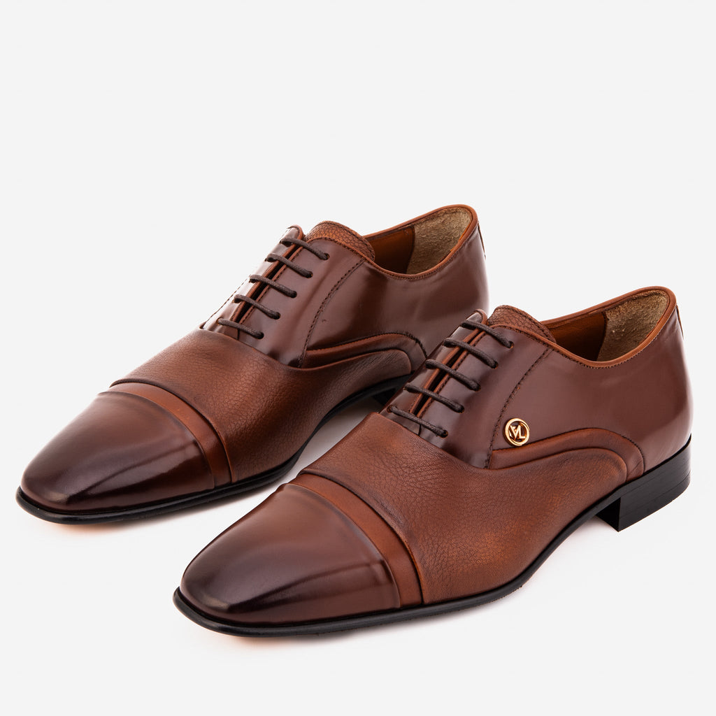 The Rockwell Handmade Tan Leather Cap Toe Oxford Men Shoe