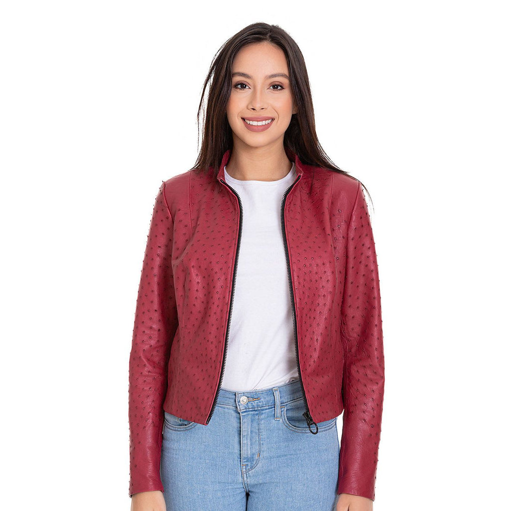 The Comly Burgundy  Ostrich Leather Women Jacket