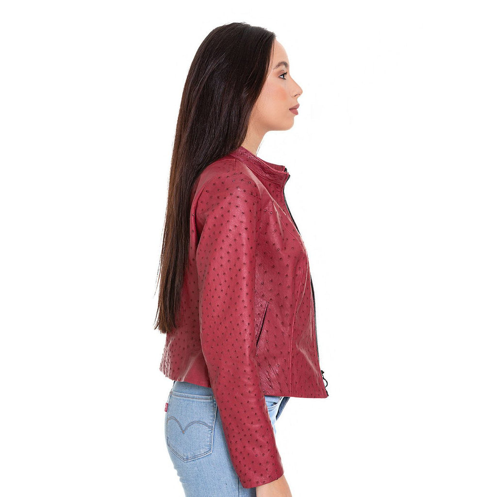 The Comly Burgundy  Ostrich Leather Women Jacket