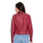 The Comly Burgundy  Ostrich Leather Women Jacket