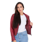 The Comly Burgundy  Ostrich Leather Women Jacket