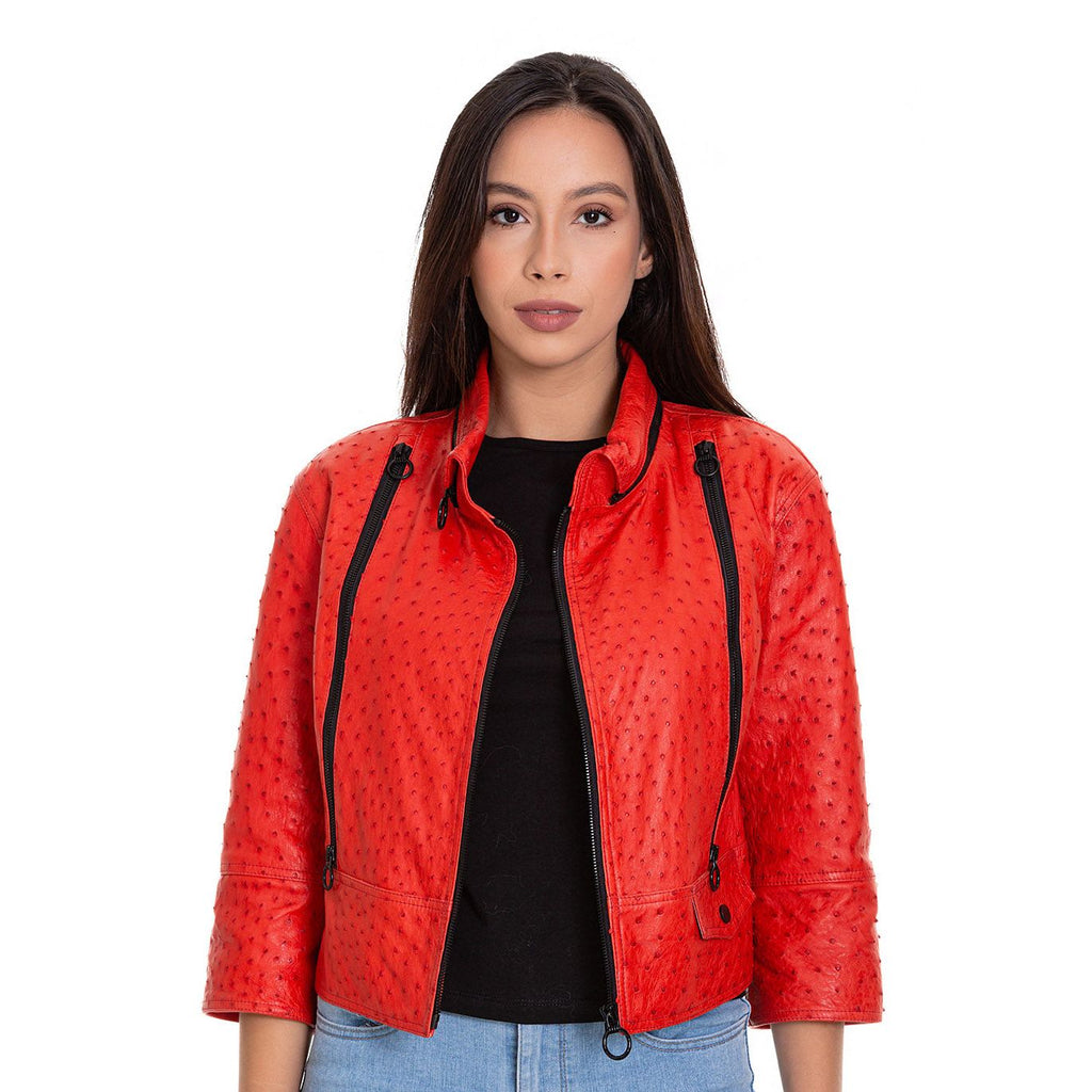 The Comly  Pomegranate Flower  Ostrich Leather Women Jacket