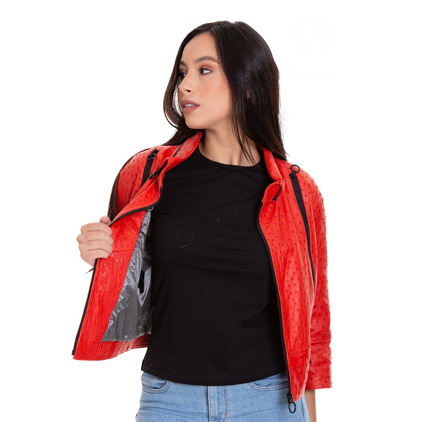 The Comly  Pomegranate Flower  Ostrich Leather Women Jacket