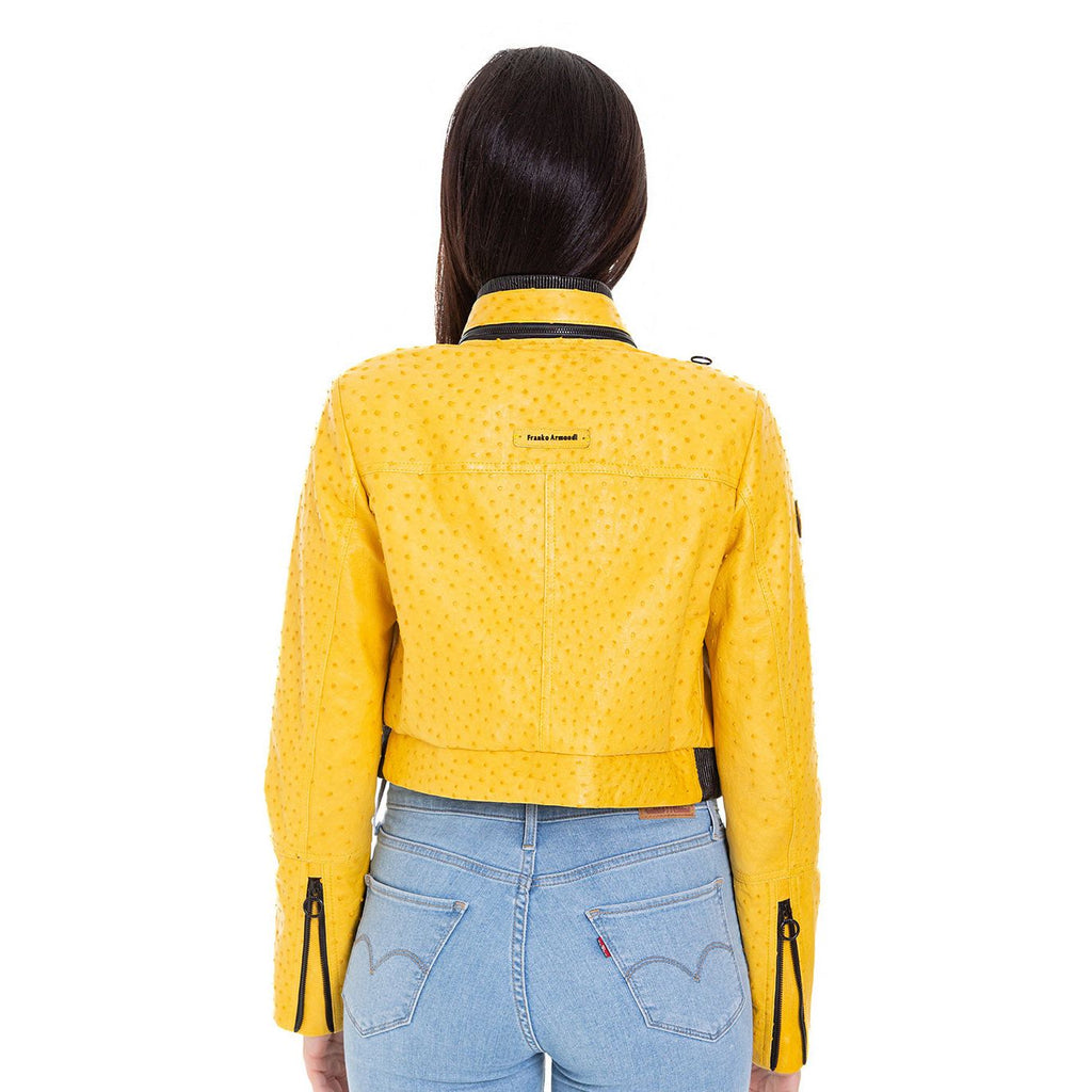 Comly Yellow Ostrich Leather Women Jacket
