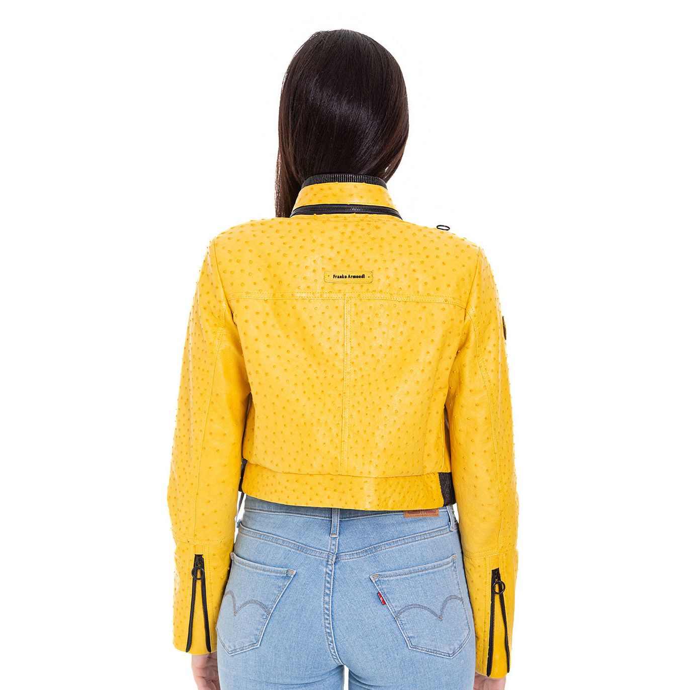 Comly Yellow Ostrich Leather Women Jacket