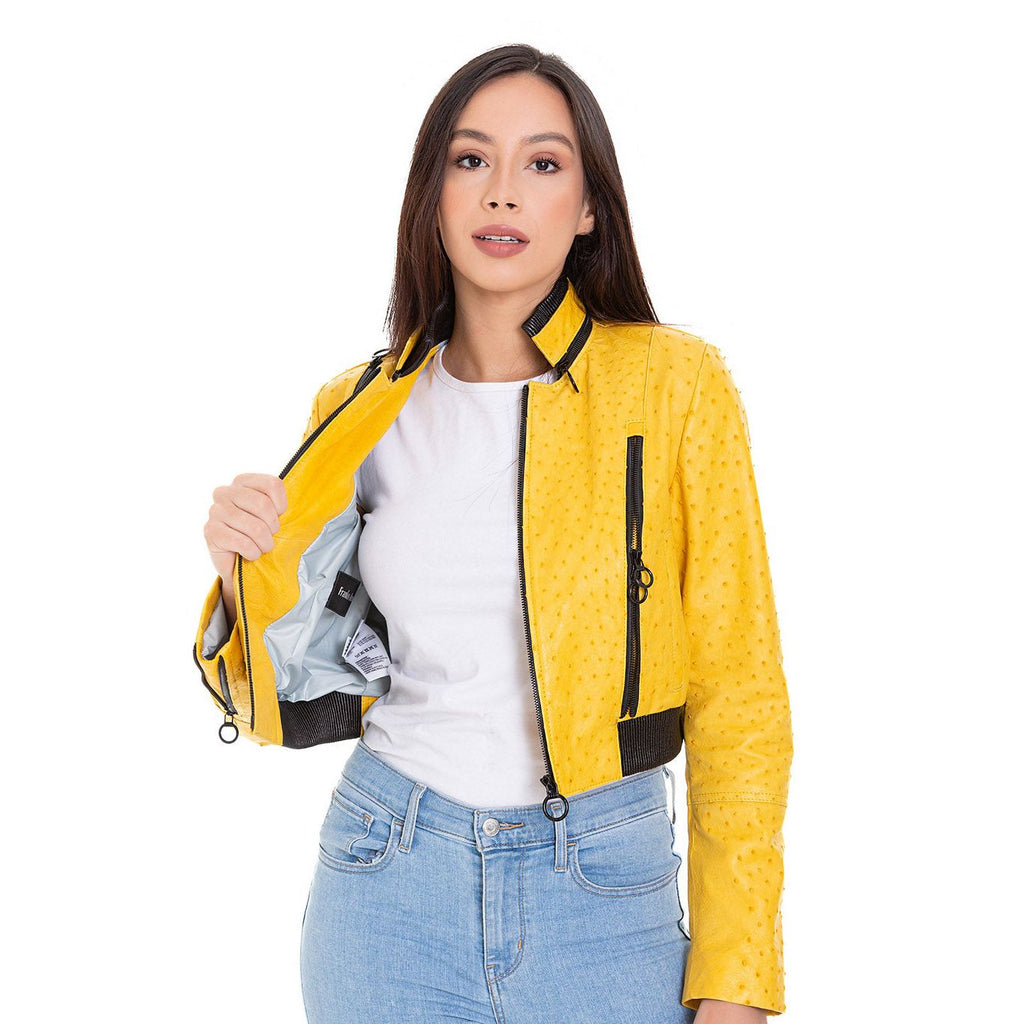 Comly Yellow Ostrich Leather Women Jacket