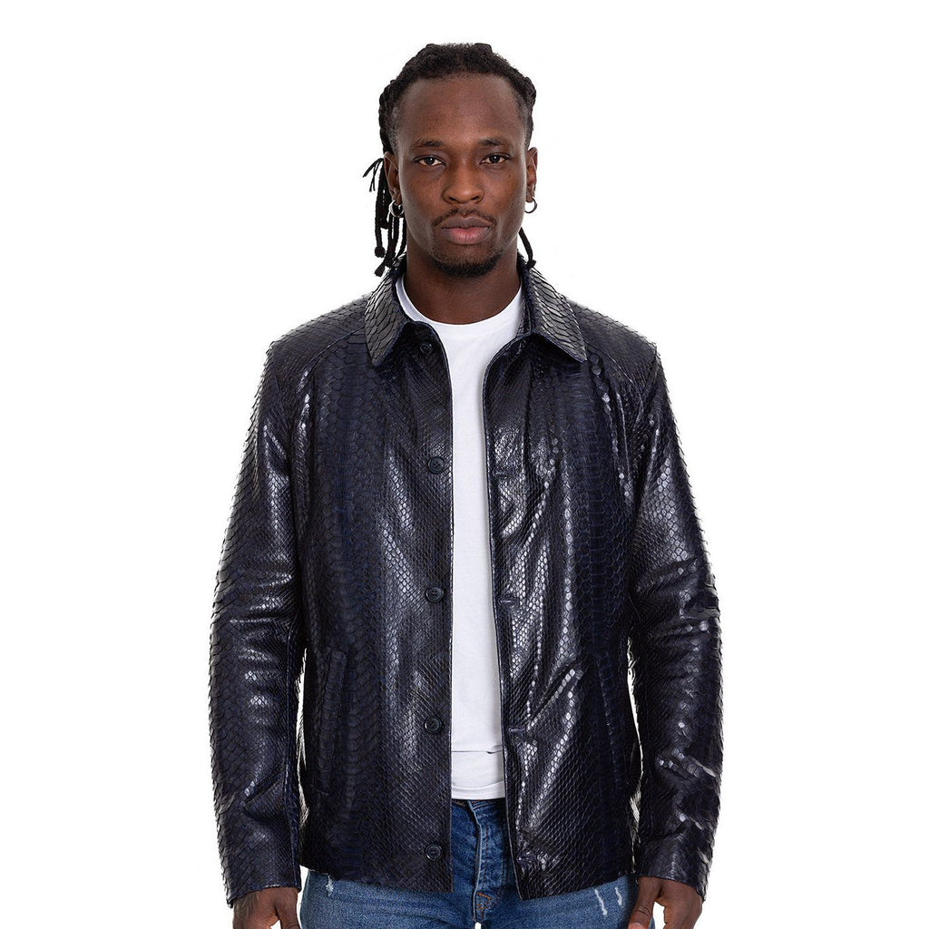 The Pitman Snake Navy Blue Leather Men Jacket
