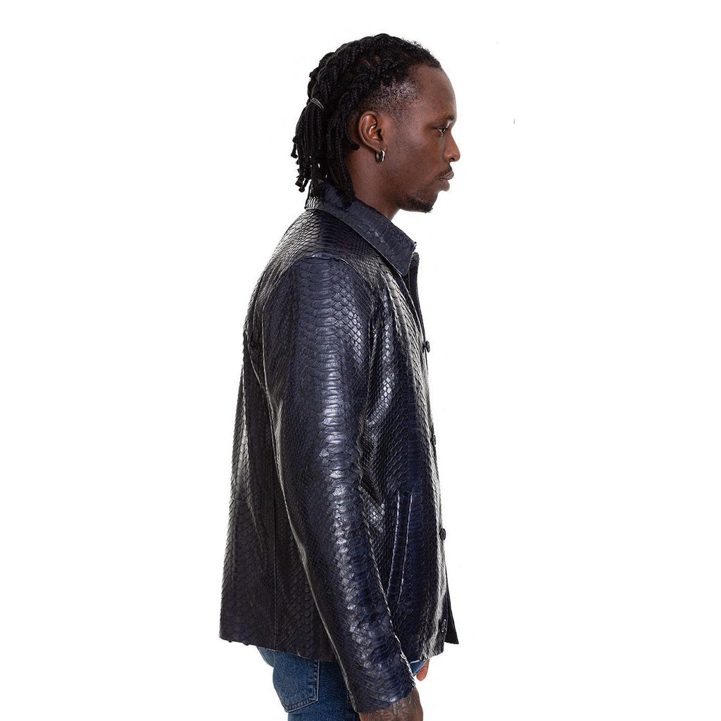 The Pitman Snake Navy Blue Leather Men Jacket