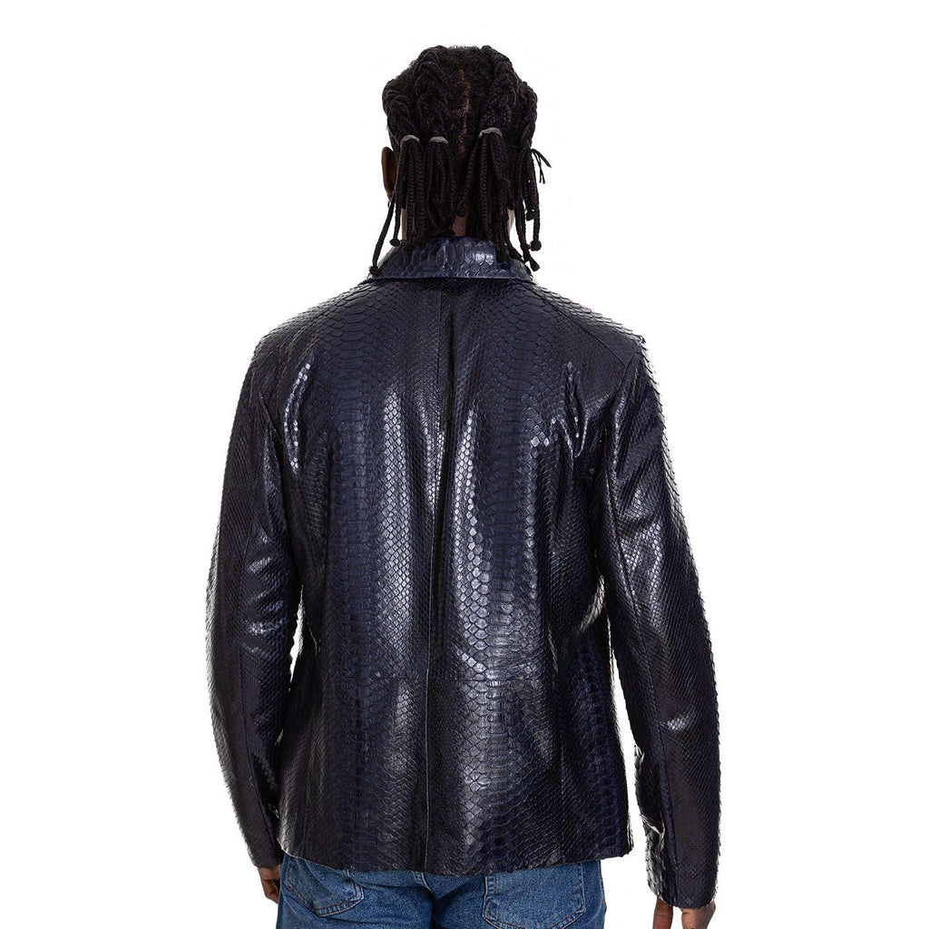 The Pitman Snake Navy Blue Leather Men Jacket