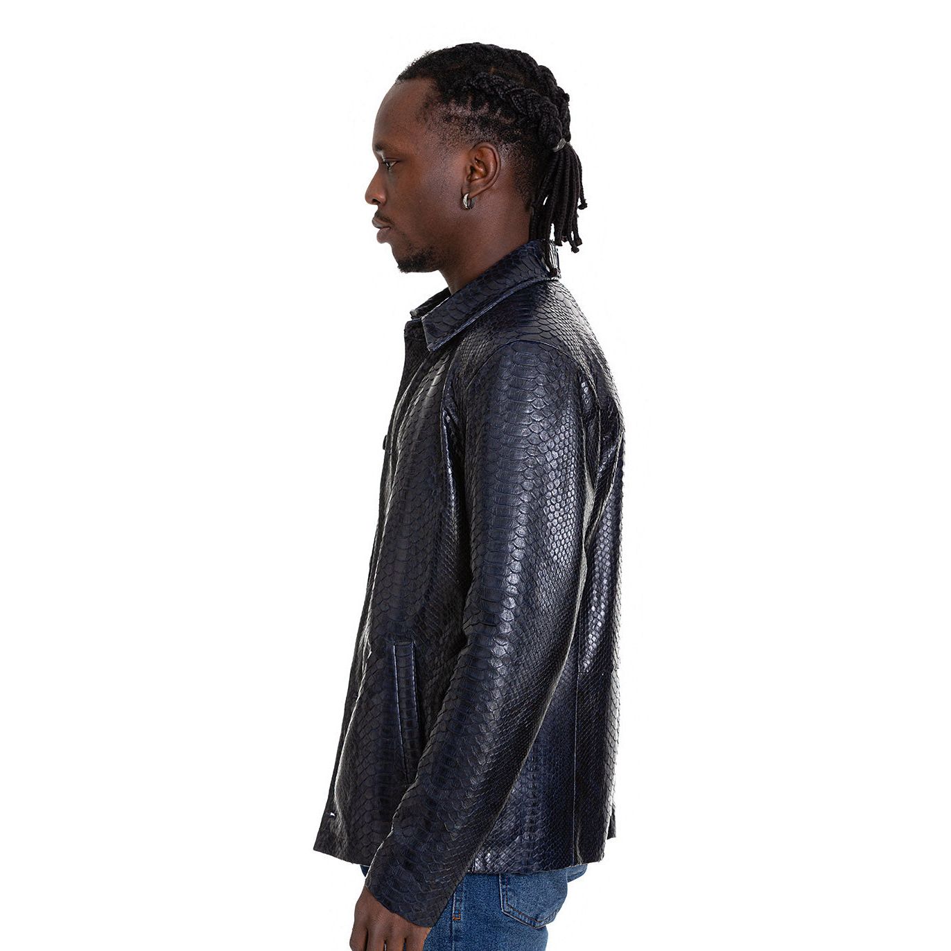 The Pitman Snake Navy Blue Leather Men Jacket