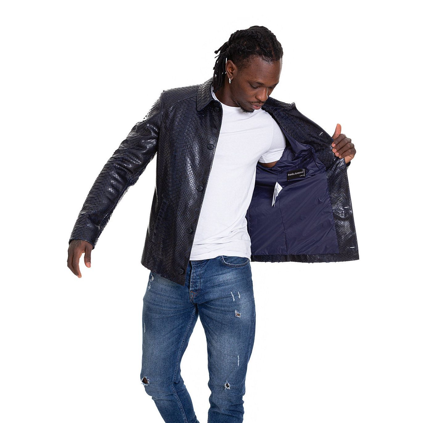 The Pitman Snake Navy Blue Leather Men Jacket