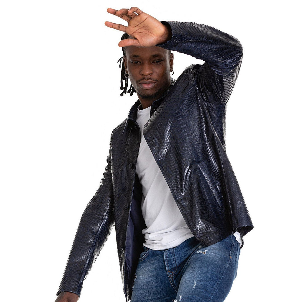 The Pitman Snake Navy Blue Leather Men Jacket