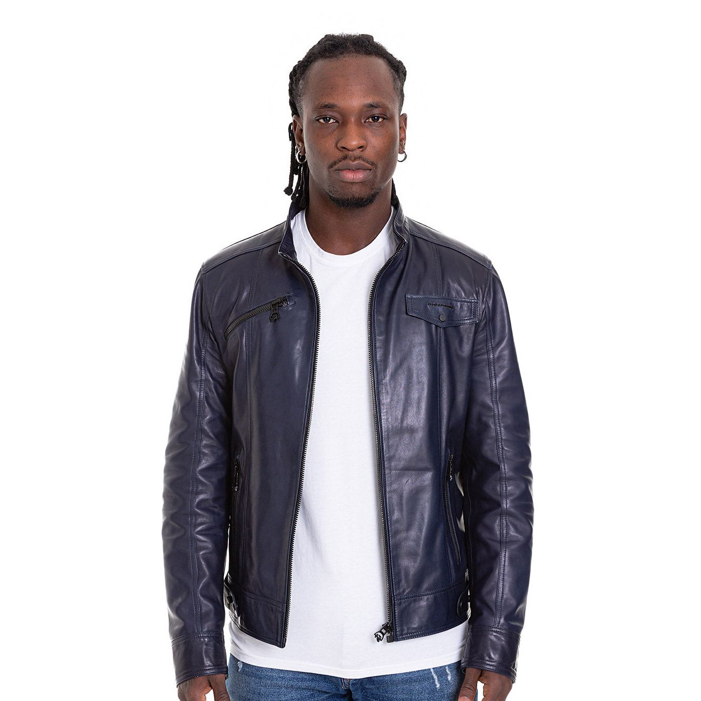 Vinci The Labanon Navy Blue Leather Men Jacket