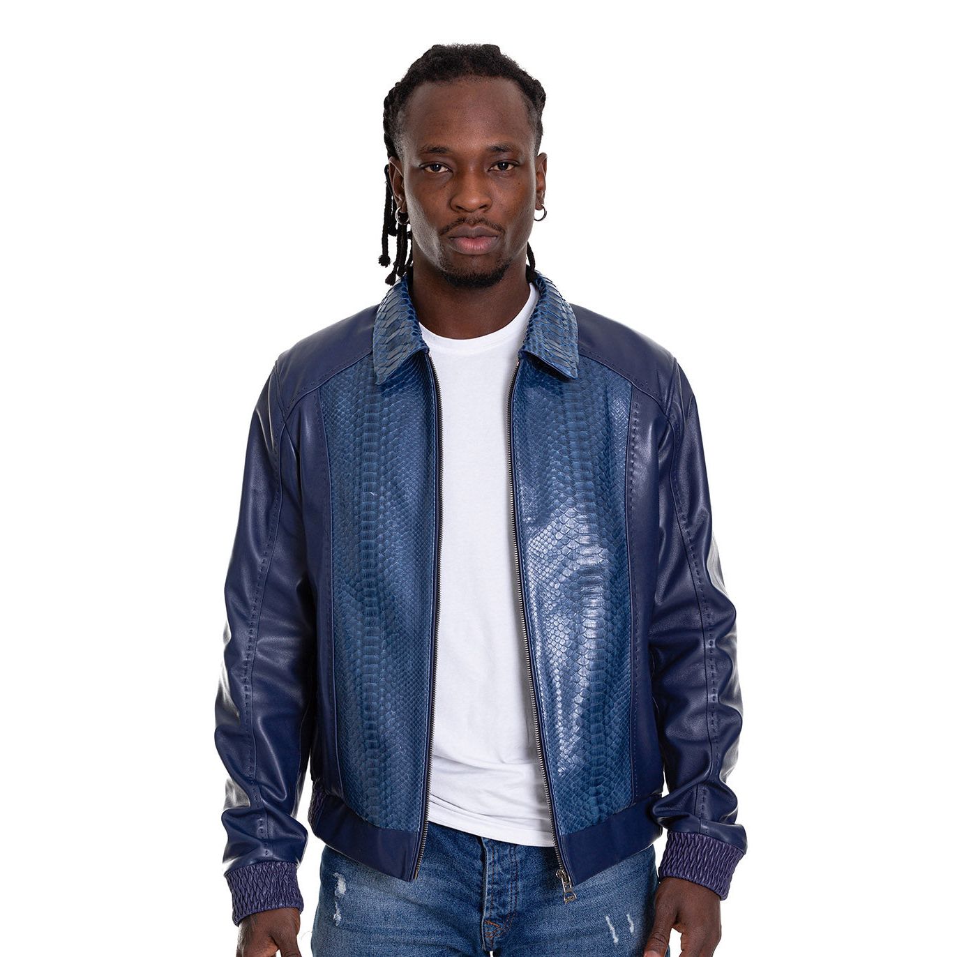 Vinci The Lopera Snake Navy Blue Leather Men Jacket