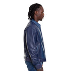 Vinci The Lopera Snake Navy Blue Leather Men Jacket