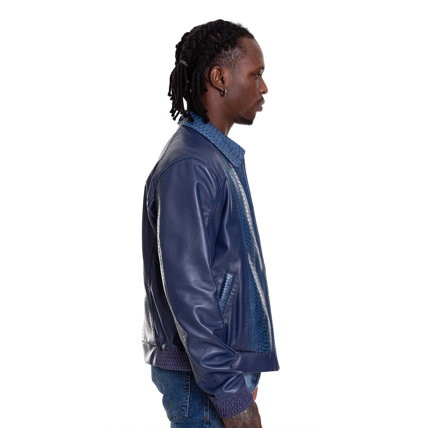 Vinci The Lopera Snake Navy Blue Leather Men Jacket