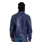 Vinci The Lopera Snake Navy Blue Leather Men Jacket