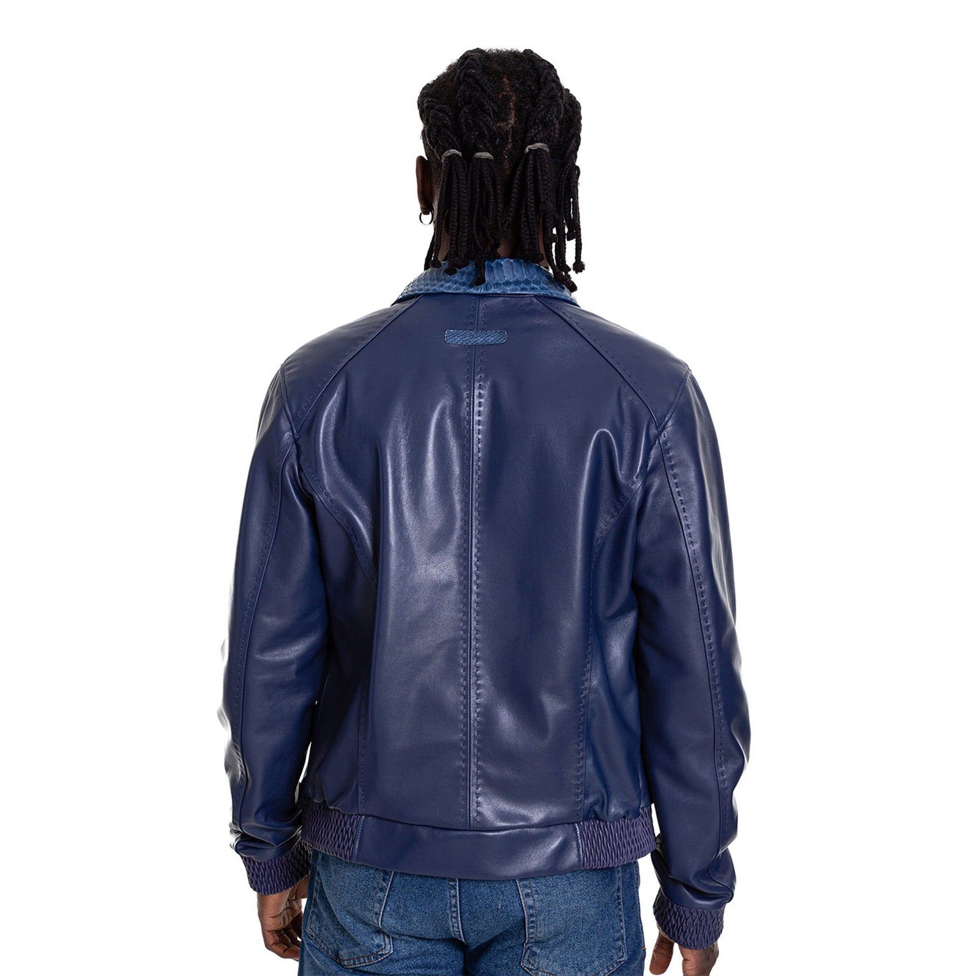 Vinci The Lopera Snake Navy Blue Leather Men Jacket