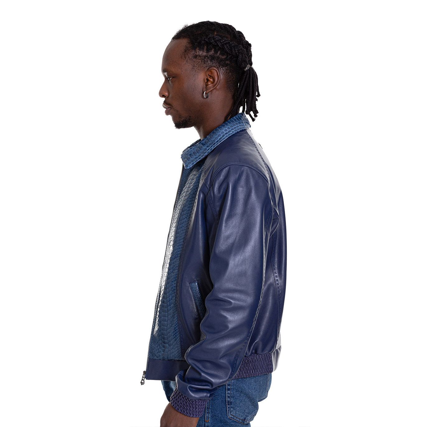 Vinci The Lopera Snake Navy Blue Leather Men Jacket