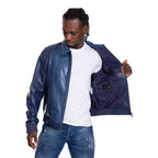 Vinci The Lopera Snake Navy Blue Leather Men Jacket
