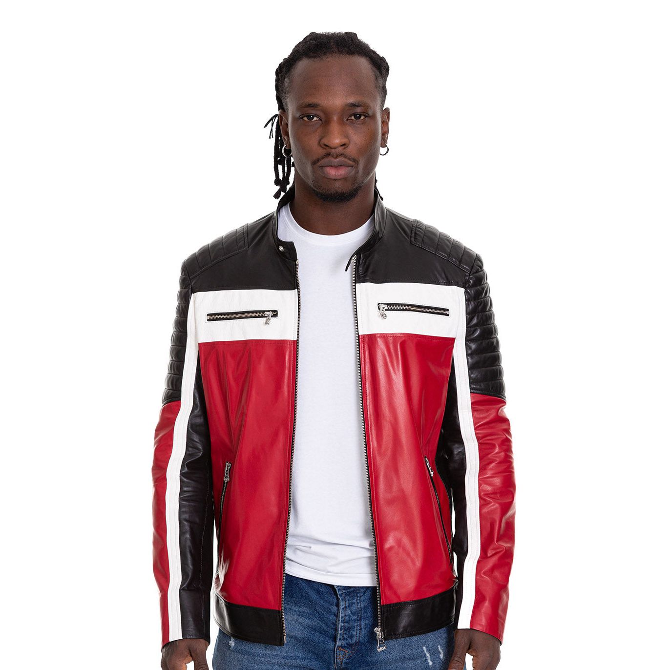 Vinci The Martos Black & Red Leather Men Jacket