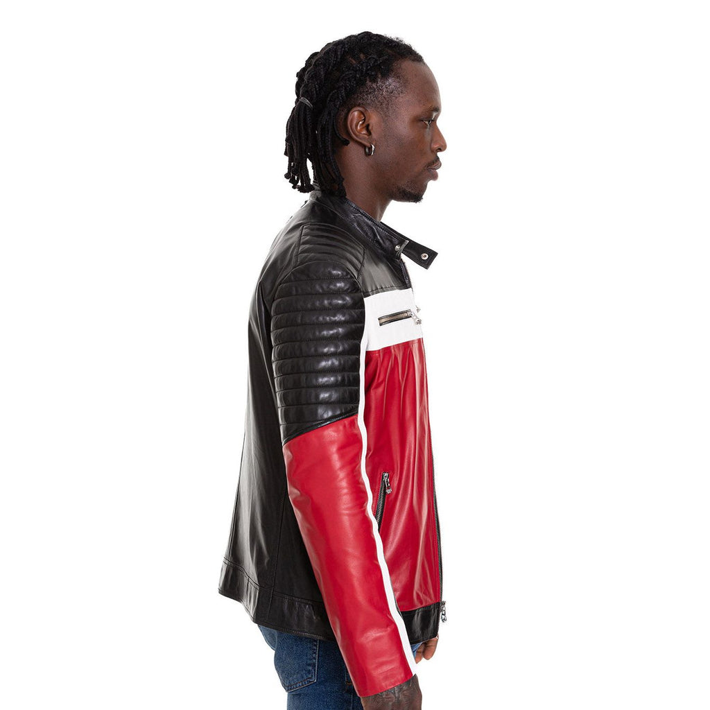 Vinci The Martos Black & Red Leather Men Jacket