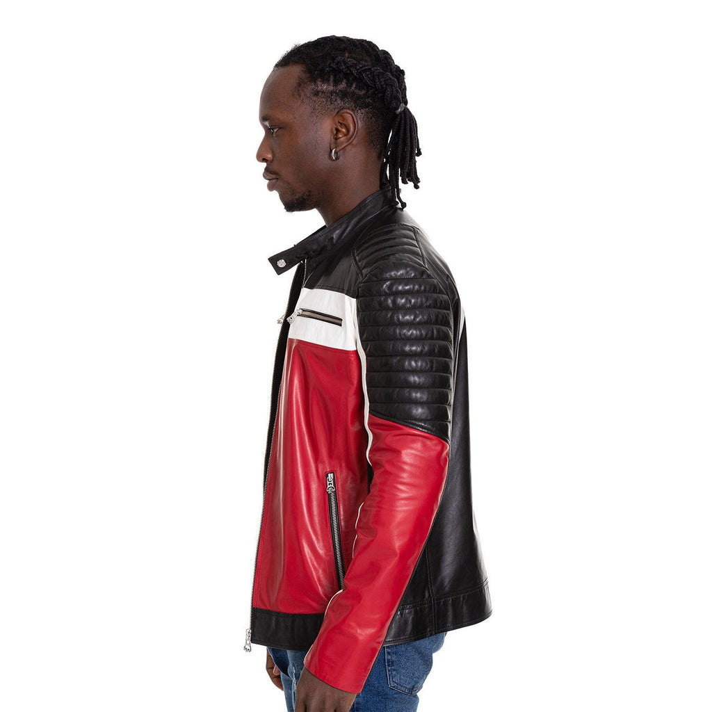 Vinci The Martos Black & Red Leather Men Jacket