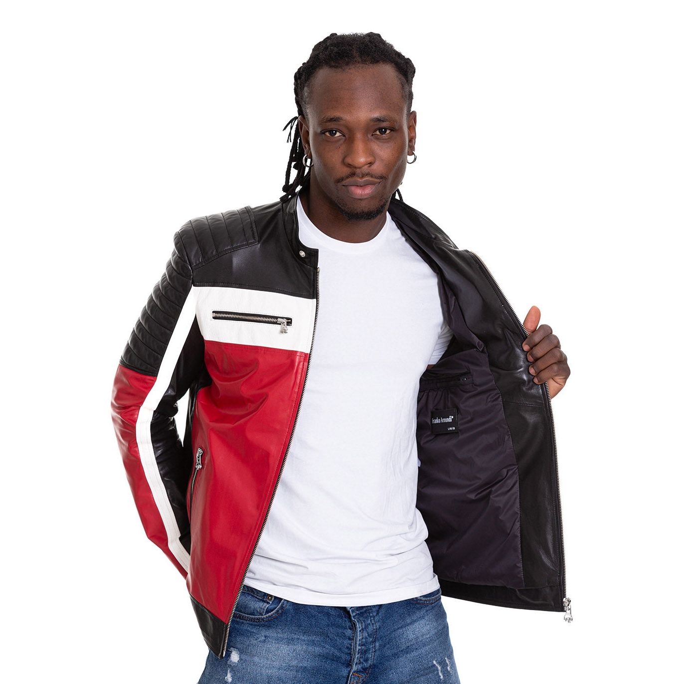 Vinci The Martos Black & Red Leather Men Jacket