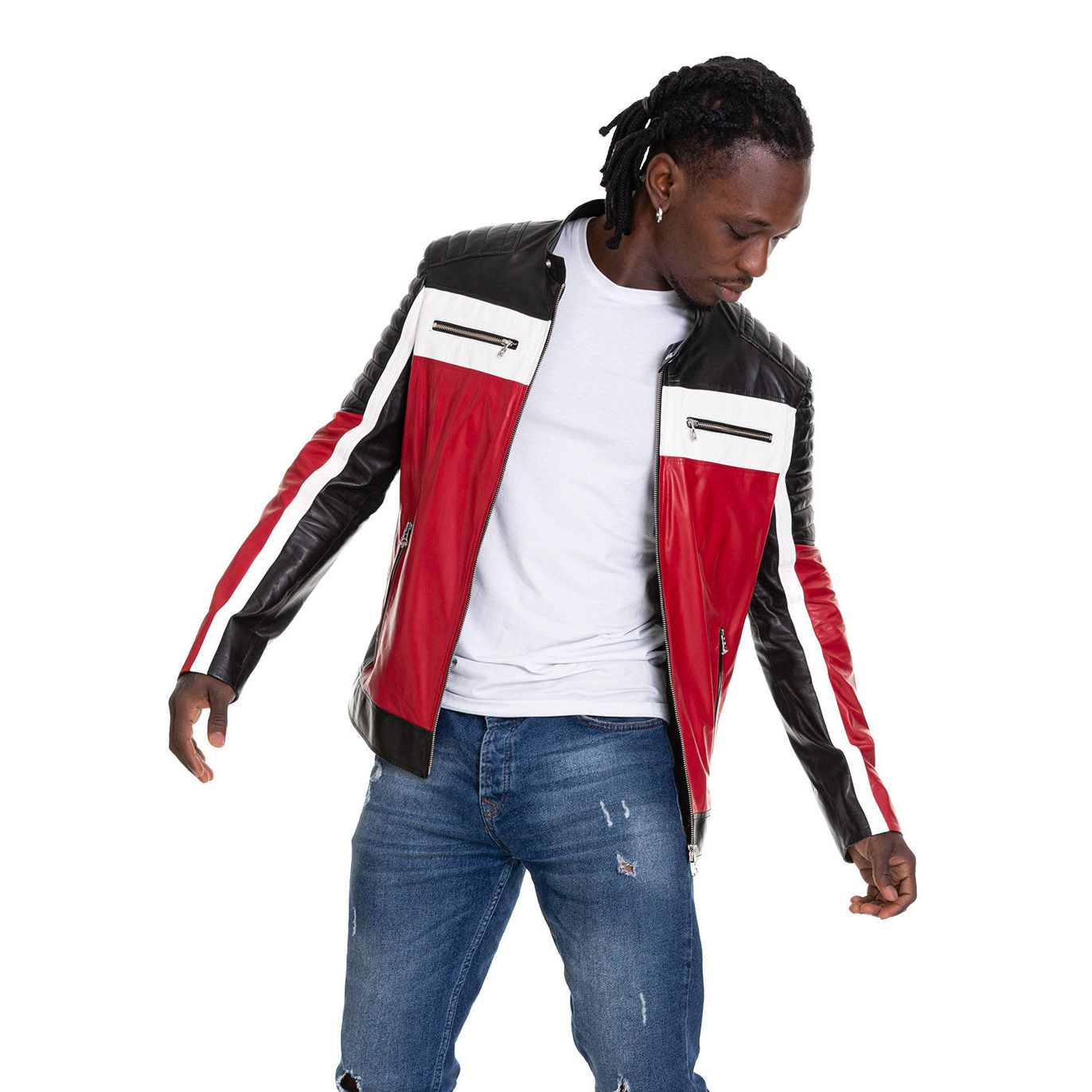 Vinci The Martos Black & Red Leather Men Jacket