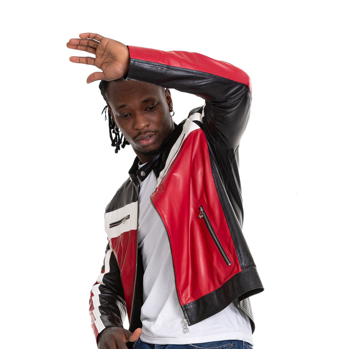 Vinci The Martos Black & Red Leather Men Jacket
