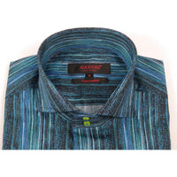 Men's Axxess Turkey Shirt 100% Egyptian Cotton High Collar 224-21 Teal Fancy