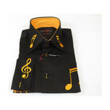 Men Axxess Turkey Shirt 100% Cotton Musical Note 224-56 French Cuffs Black Gold